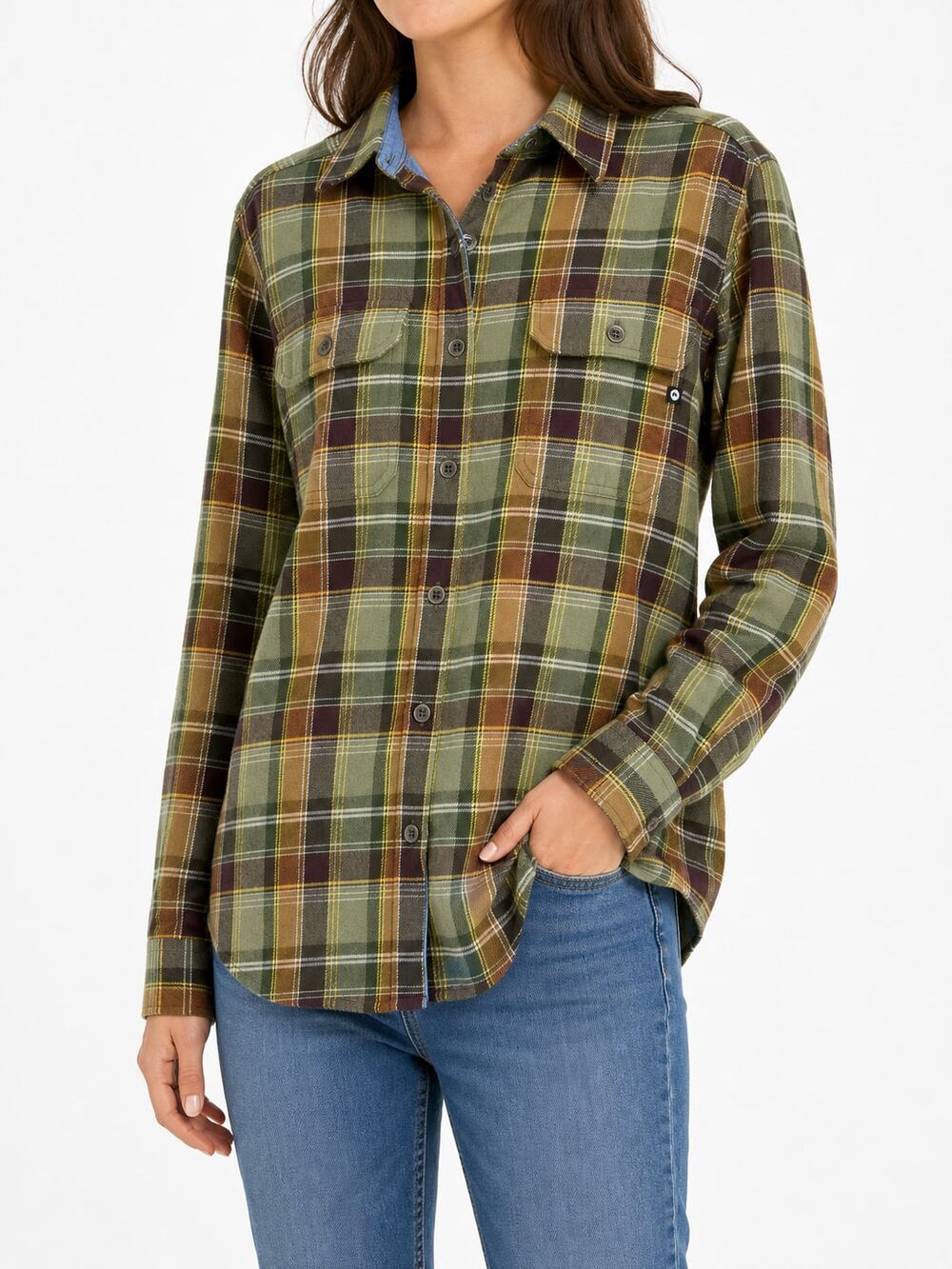 Marmot Women's Plaid Flannel Long Sleeve Button-Up Shirt Small Winter Layering